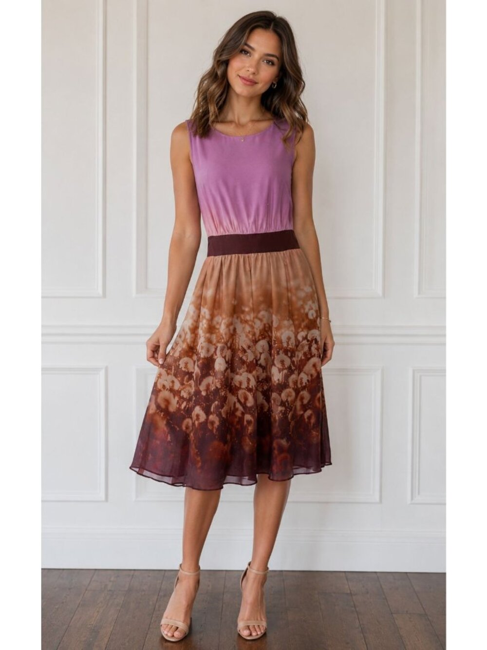 Ted Baker Knee Length Sleeveless Boat Neckline Dandelion Ombre Dress Size 2 - Picture 1 of 12